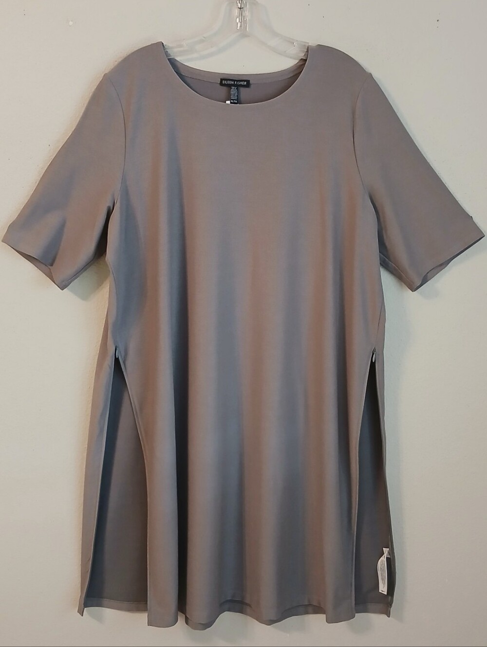 Eileen Fisher Grey Shift Dress Washable Crepe Side Zip Size XL $238